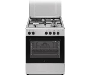 Cuisinière gaz/électrique Continental Edison CECM60FCS 59,8 cm Argent, 3 brûleurs gaz + 1 plaque électrique, four 66 L, chaleur tournante, grille 2000 W