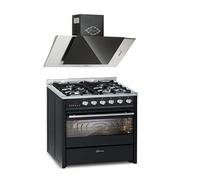 Cuisinière gaz pose libre 60 cm GCH E 610 BL+GCH S 482 60 IS - Four électrique 60 L - Laqué noir - 60 cm
