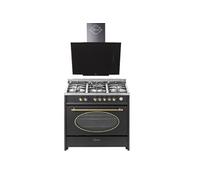 Cuisinière gaz pose libre 90 cm GCH E 914 BL - 8 fonctions - Hotte aspirante 90 cm - Four XXL 121 L