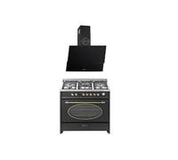 Cuisinière gaz pose libre 90 cm GCH E 914 BL Four électrique multifunction 121L - Hotte aspirante 90cm