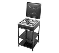 Cuisinière Gaz, Réchaud 4 Brûleurs, Plaque Cuisson, Noir | 4 brûleurs GNV/GPL, allumage manuel, fond surélevé 6cm, nettoyage facile, camping pêche caravane urgence, 49x49x79cm, 9kg