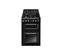 Cuisiniere gaz Smeg TR62BL - Cuisinière 60 cm Noir - Table de cuisson Gaz - Four Electrique 61 + 36 litres - Nettoyage Email easy-to-clean - Porte tempérée