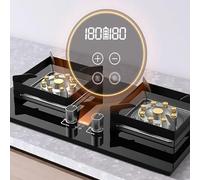 Cuisiniere Gaz Sur table et encastré - Verre Trempé Poele A Gaz, Cuisinières à gaz doubles 5,2 kW, synchronisation intelligente des deux côtés, avec deux types de protection sécurité(NG)
