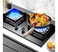 Cuisiniere Gaz Sur Table Et Encastré - Verre Trempé Poele A Gaz, Cuisinières À Gaz Doubles À Feu Féroce 5,2 KW, Synchronisation Intelligente Des Deux Côtés, Efficacité Thermique 63%(LPG)