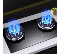 Cuisiniere Gaz Table - Portable Poele A Gaz, Cuisinières À Gaz À Allumage Électronique À Impulsion 5.2 KW, Cuisinière À Gaz À Double Brûleur À Commande Tactile Avec Fonction Minuterie(LPG)