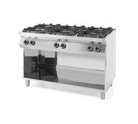 HENDI Fourneau à gaz professionnel, cuisinière avec 6 brûleurs (28,5 kW), structure ouverte avec espace de rangement, pour gaz naturel (kit GPL inclus), 1200x700x(H)900mm, acier inoxydable