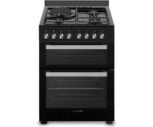 Cuisinière pose libre LA GERMANIA SM61DFN Noire 3 feux gaz + 1 plaque électrique 2 fours 60 L + 30 L catalyse