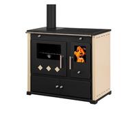 Prometey Praktik LUX, cuisinière à bois avec four et plaque de cuisson en fonte, 9,4 kW sortie de fumée à gauche Ø 130 mm, Ivoire