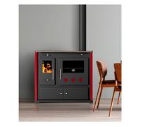 Prometey Praktik LUX, cuisinière à bois avec four et plaque de cuisson vitrocéramique, 9,4 kW sortie de fumée à droite Ø 130 mm, Bordeaux