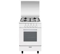 Glem Cuisinière gaz GA551GWH – 4 feux, four à gaz 60 L, Classe B – Blanc/inox