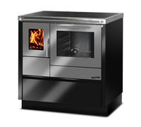 Cuisinière Tyrola TR_B 85 Noir brillant / acier inoxydable avec fenêtre de visualisation - RA haut droit