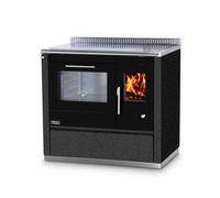 Cuisinière Tyrola TR_C 90 anthracite / noir avec hublot, porte à charnière, socle 40 mm - RA arrière gauche