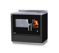 Cuisinière Tyrola TR_C 90 anthracite / noir avec hublot, porte à charnière, socle 40 mm - RA arrière gauche
