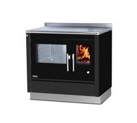 Cuisinière Tyrola TR_C 90 Antique black / Black Senotherm avec hublot, porte battante, socle 100 mm - RA côté gauche