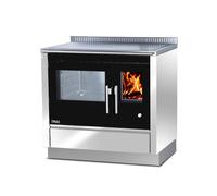 Cuisinière Tyrola TR_C 90 Blanc brillant / Noir Hublot, porte à charnière, socle 100 mm - RA arrière gauche