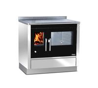 Cuisinière Tyrola TR_C 90 Blanc brillant / Noir Hublot, porte à charnière, socle 100 mm - RA côté droit