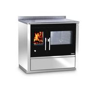 Cuisinière Tyrola TR_C 90 Blanc brillant / Noir Hublot, porte à charnière, socle 40 mm - RA arrière droit