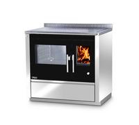 Cuisinière Tyrola TR_C 90 Blanc brillant / Noir Hublot, porte à charnière, socle 40 mm - RA arrière gauche