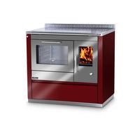 Cuisinière Tyrola TR_C 90 Bordeaux / acier inoxydable avec hublot, porte à charnière, base 40 mm - RA côté gauche