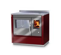 Cuisinière Tyrola TR_C 90 Bordeaux / acier inoxydable avec hublot, porte à charnière, base 40 mm - RA côté gauche