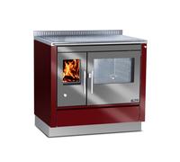 Cuisinière Tyrola TR_C 90 Bordeaux / inox avec hublot, porte battante, socle 100 mm - RA arrière droit