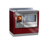 Cuisinière Tyrola TR_C 90 Bordeaux / inox avec hublot, porte battante, socle 100 mm - RA arrière droit