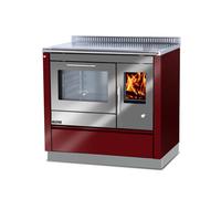 Cuisinière Tyrola TR_C 90 Bordeaux / inox avec hublot, porte battante, socle 100 mm - RA arrière gauche