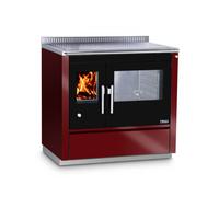Cuisinière Tyrola TR_C 90 Bordeaux / Noir avec hublot, porte à charnière, socle 40 mm - RA arrière droit