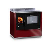 Cuisinière Tyrola TR_C 90 Bordeaux / Noir avec hublot, porte à charnière, socle 40 mm - RA arrière droit