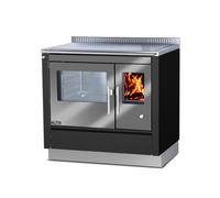 Cuisinière Tyrola TR_C 90 Volcano mat / inox avec hublot, porte battante, socle 100 mm - RA arrière gauche