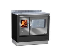 Cuisinière Tyrola TR_C 90 Volcano mat / inox avec hublot, porte battante, socle 100 mm - RA droite arrière