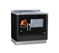 Cuisinière Tyrola TR_C 90 Volcano mate/noire, fenêtre de visualisation, porte à charnière, socle de 100 mm - RA droite latérale
