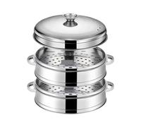 Cuisinière vapeur en acier inoxydable Panier vapeur en acier inoxydable for poisson, panier à pain farci à la vapeur, insert multicouche avec support(18.5cm 2 layer 1 Lid)