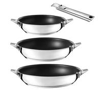CUISINOX - Eclipse - Lot 3 poêles 20-24-28 cm avec revêtement céramique et poignée amovible tout inox - Fond encapsulé - Compatible tous feux - Acier Inoxydable 18/10 - Finition miroir