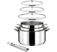 CUISINOX - Eclipse - Lot 7 pièces - Casseroles 16, 18, 20 cm (1.5L, 2L, 3L), 3 couvercles et poignée amovible - Fond encapsulé - Compatible tous feux - Acier Inoxydable 18/10 - Finition miroir