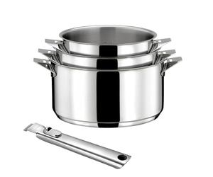 CUISINOX - Eclipse - Lot de 3 casseroles tout inox 16/18/2 cm (1.5L, 2L, 3L) et poignée inox - Fond encapsulé - Compatible tous feux dont induction - Acier Inoxydable 18/1 - Finition miroir