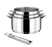 CUISINOX - Eclipse - Lot de 3 casseroles tout inox 16/18/20 cm (1.5L, 2L, 3L) et poignée inox - Fond encapsulé - Compatible tous feux dont induction - Acier Inoxydable 18/10 - Finition miroir