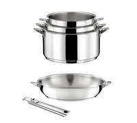 CUISINOX - Eclipse - Lots 5 pièces - Casseroles 16, 18 et 20 cm, Poêle 24 cm inox et poignée inox - Fond encapsulé - Compatible tous feux dont induction - Acier Inoxydable 18/10 - Finition miroir