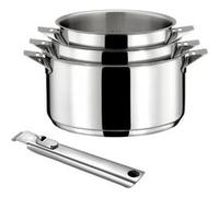CUISINOX - Eclipse - Lot de 3 casseroles tout inox 16/18/20 cm (1.5L, 2L, 3L) et poignée inox - Fond encapsulé - Compatible tous feux dont induction - Acier Inoxydable 18/10 - Finition miroir