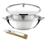 CUISINOX - ECLIPSE - Set 1 wok 28cm inox avec couvercle, 1 poignée amovible effet bois