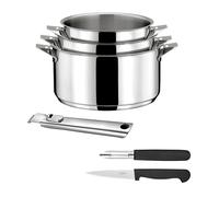 CUISINOX - Eclipse - Set cuisson et coutellerie - Casseroles 16/18/20 cm, éplucheur et couteau office - Poignée inox - Fond encapsulé - Compatible tous feux dont induction