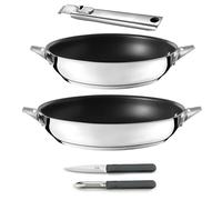CUISINOX - Eclipse - Set cuisson et coutellerie - Poêles 24/28 cm, éplucheur et couteau office - Poignée amovible inox - Revêtement Céramique - Compatible tous feux dont induction