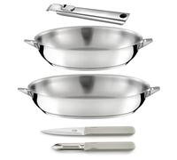 Cuisinox - Eclipse - Set cuisson et coutellerie - Poêles 24/28 cm inox, éplucheur et couteau office - Poignée amovible inox - Compatible tous feux dont induction, Gris