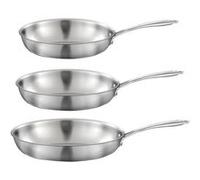 CUISINOX - Gourmet - Lot 3 poêles triply tout inox 24-28-32 cm avec poignée fixe - Compatible tous feux - Acier Inox 18/1 - Finition Satinée - Sans PFAS, PTFE, PFOA - Made in France