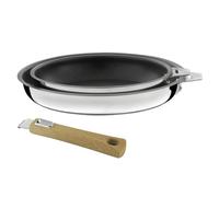 CUISINOX - Malice - 2 poêles 2 et 24 cm avec revêtement céramique et poignée bois clair - Fond sandwich - Compatible tous feux dont induction - Acier Inox 18/1 - Finition brillant - Poignée Amovible