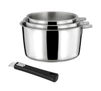 CUISINOX - Malice - 3 casseroles 16/18/20 cm ( 1.5L, 2L, 3L ) tout inox avec poignée noire - Fond sandwich - Compatible tous feux - Acier Inoxydable 18/10 - Finition brillant - Poignée Amovible