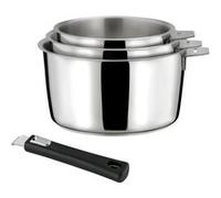 CUISINOX - Malice - 3 casseroles 16/18/20 cm ( 1.5L, 2L, 3L ) tout inox avec poignée noire - Fond sandwich - Compatible tous feux - Acier Inoxydable 18/10 - Finition brillant - Poignée Amovible