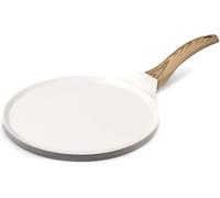 Cuisinox - Mythic - Crépière 25.7 cm avec revêtement en céramique blanche - Poignée Fixe Soft Touch effet bois - Sans PFOA et PFAS - Coloris Blanc et Gris