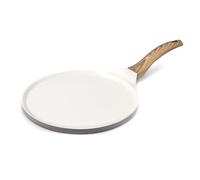 Cuisinox - Mythic - Crépière 25.7 cm avec revêtement en céramique Blanche - Poignée Fixe Soft Touch Effet Bois - sans PFOA et PFAS - Coloris Blanc et Gris