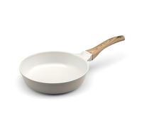 Cuisinox - Mythic - Poêle 2 cm avec revêtement en céramique blanche - Poignée Fixe Soft Touch effet bois - Sans PFOA et PFAS - Coloris Blanc et Gris